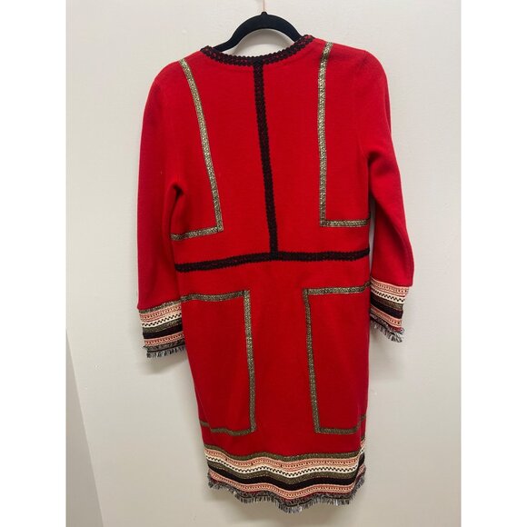Chicos Reba Womens Red Cardigan With Tribal Embroidered Trim & Open Front - Picture 7 of 13
